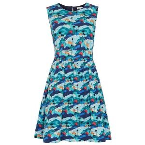 Emily & Fin Blue $120 XL Lucy Road Trippin' Tropical Camper Cotton Skater Dress